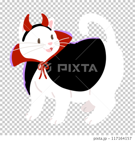 A simple and cute Halloween white cat illustration smiling and meowing - no main lines 117164157