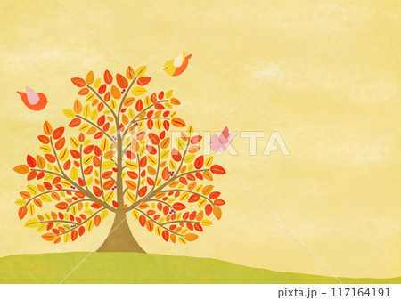 秋の紅葉した葉っぱのイラスト 117164191