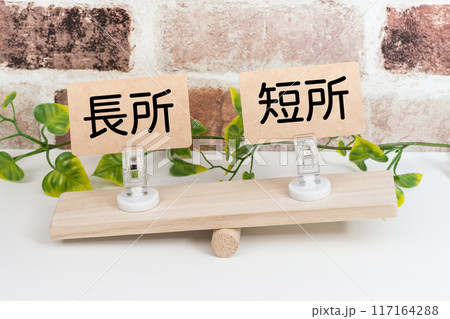 シーソーの上の長所と短所で長所が下 シーソーの上の長所と短所で長所が下 117164288