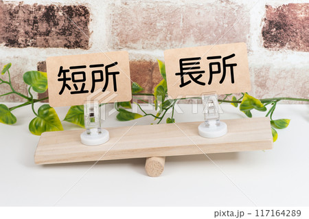 シーソーの上の長所と短所で短所が下 シーソーの上の長所と短所で短所が下 117164289