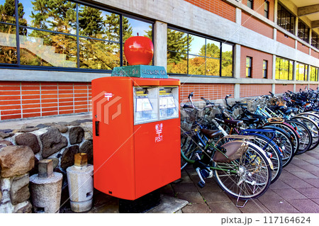 【青森】秋の弘前　弘前市役所のりんごが載った郵便ポスト 117164624