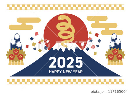 年賀状2025年巳年／干支と富士山 117165004