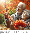 紅葉をめでる老夫婦 117165148