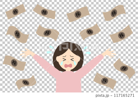 因股價暴跌而哭泣、陷入困境的女人 117165271