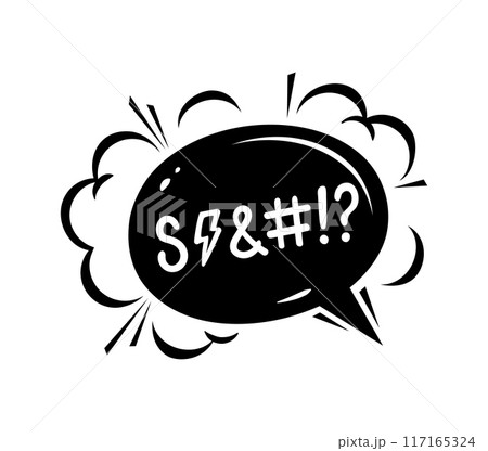 Comic swear speech bubble, aggressive expletive curse, hate angry talk. Isolated vector black profanity-laden dialogue cloud, bursts with bold, furious speak, injecting an edgy and expressive tone 117165324