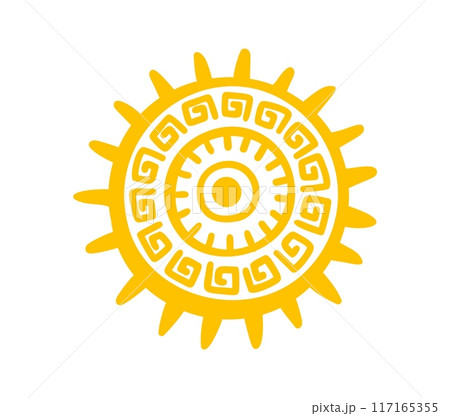 Aztec or Mayan totem symbol of sun, Maya and Inca ancient tribal vector icon. Mexican culture and art of native Mayan and ethnic Aztec totem symbol of sacred sun for tribal tattoo ornament 117165355