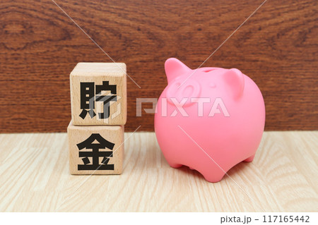 豚の貯金箱と”貯金”の文字 117165442