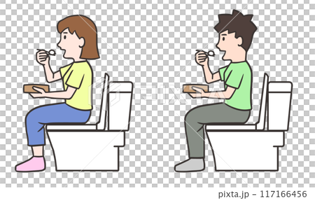 便所飯、トイレで弁当を食べる女性と男性 117166456