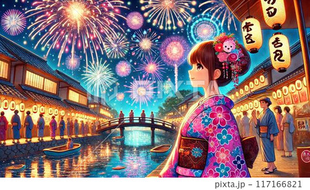 浴衣を着て花火大会へ 117166821