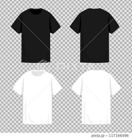 Blank white and black t shirts with short sleeves templates. Front and back view. Vector illustration 117166896