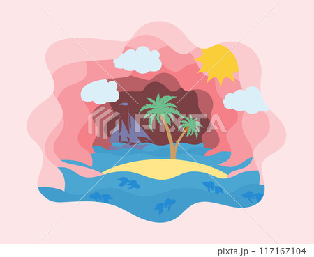 summer sea view sky and beach paper cut art banner vector illustration flat style summer sea view sky and beach paper cut art banner vector illustration flat style 117167104