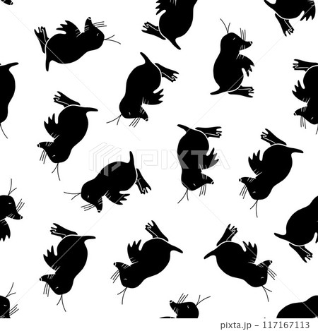 Vector isolated illustration of a pattern with silhouettes of talpa. Black and white pattern. Vector isolated illustration of a pattern with silhouettes of talpa. Black and white pattern. 117167113