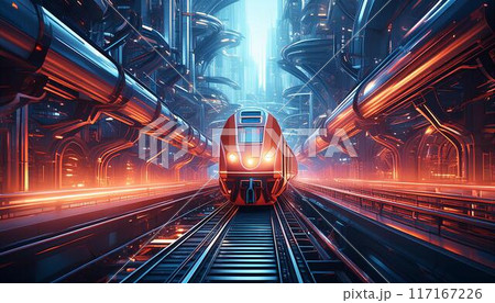 金属質なビルの間を走る鉄道 金属質なビルの間を走る鉄道 117167226