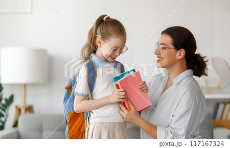 Happy family preparing for school 117167324