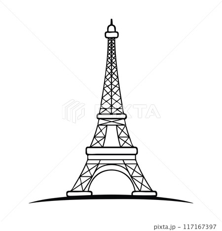 Eiffel tower - France , Paris / World famous buildings monochrome vector illustration. 117167397