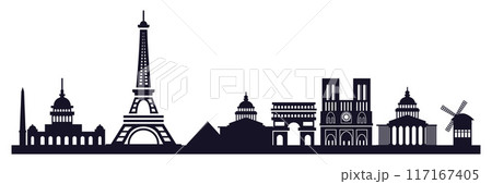 Silhouette Paris skyline. Travel Paris famous landmarks. 117167405