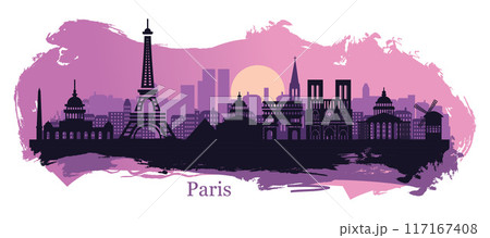 Stylized Landscape of Paris with Eiffel Tower, Arc de Triomphe, and Notre Dame Cathedral Stylized Landscape of Paris with Eiffel Tower, Arc de Triomphe, and Notre Dame Cathedral 117167408