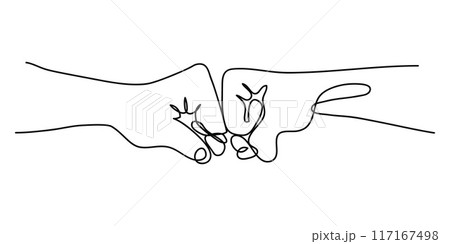 Art line hand drawn man giving fist bump in white background. power of teamwork concept.	 117167498