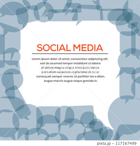 Social media abstract illustration with blue transparent speech bubbles.	 117167499
