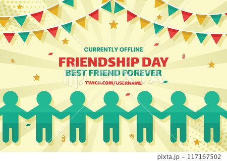Paper Human Figures with Flags and Star on Colorful Banner Background - Friendship Day Celebration 117167502