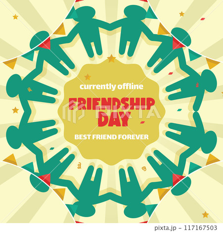 Paper Human Figures Circular with Flags on Colorful Social Media Post Background - Friendship Day Celebration	 117167503