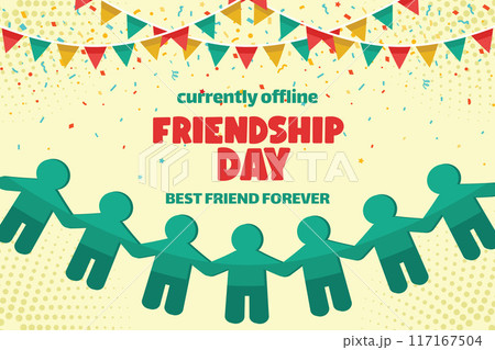 Paper Human Figures with Flags and Star on Colorful Banner Background - Friendship Day Celebration	 117167504