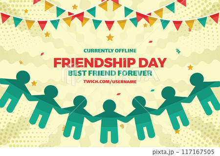 Paper Human Figures with Flags and Star on Colorful Banner Background - Friendship Day Celebration	 117167505