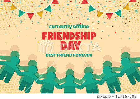 Paper Human Figures with Flags and Star on Colorful Banner Background - Friendship Day Celebration	 117167508