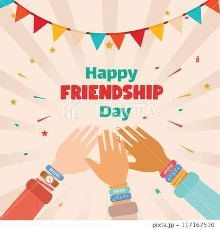 Hand drawn Shaking hands strongly on international happy friendship day social media post	 117167510