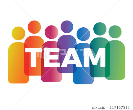 Team concept image template made from man and woman people icons with white team text. Vector illustration 117167513