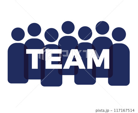 Team concept image template made from man and woman people on blue color icons with white team text. 117167514