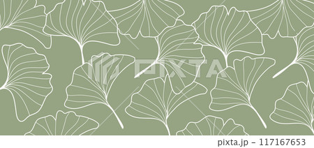 Abstract foliage line art vector background. Leaf wallpaper of tropical leaves, ginkgo leaf, plants in hand drawn pattern on green.Vector illustration Abstract foliage line art vector background. Leaf wallpaper of tropical leaves, ginkgo leaf, plants in hand drawn pattern on green.Vector illustration 117167653
