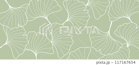 Abstract foliage line art vector background. Leaf wallpaper of tropical leaves, ginkgo leaf, plants in hand drawn pattern on green.Vector Abstract foliage line art vector background. Leaf wallpaper of tropical leaves, ginkgo leaf, plants in hand drawn pattern on green.Vector 117167654