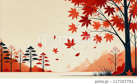 紅葉のシンプルな秋のイラスト 117167781