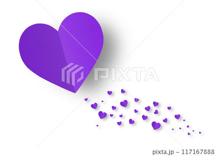 Purple origami paper hearts isolated on white background. 117167888