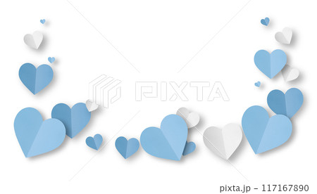 Light blue origami paper hearts isolated on white background. 117167890
