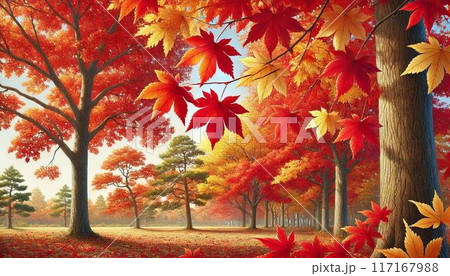 リアルな紅葉のイラスト　秋の美しさ 117167988