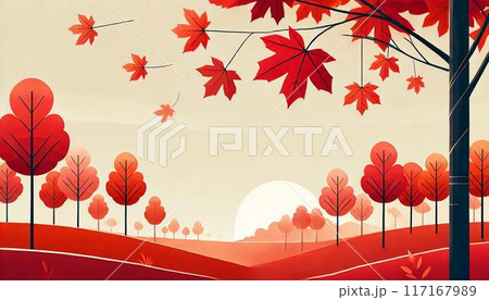 紅葉のイラスト　秋の風景 117167989