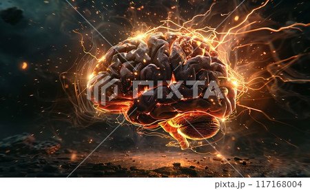 An image of a brightly lit AI brain, reflecting cognitive activities such as thinking and analysis 117168004