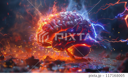 Image of a glowing AI brain highlighting the energetic depiction of cognitive tasks 117168005