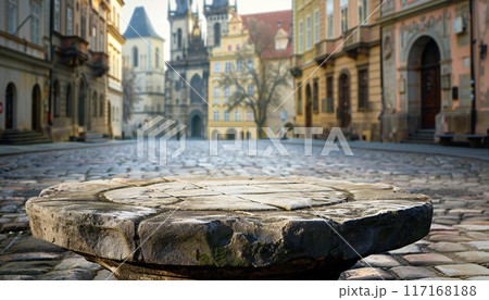 Elegant stone hatch on the background of the city square for cultural tourism 117168188