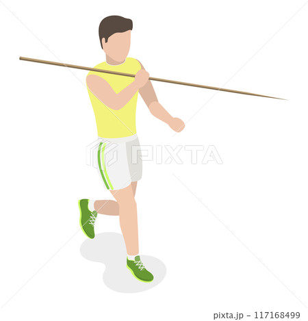 3D Isometric Flat Vector Set of a Character Javeling Throwing, Sports Activity. Item 1 3D Isometric Flat Vector Set of a Character Javeling Throwing, Sports Activity. Item 1 117168499