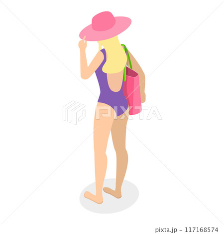 3D Isometric Flat Vector Set of Women In Swimsuits, Young Attractive Ledies in Beach Outfits. Item 5 117168574