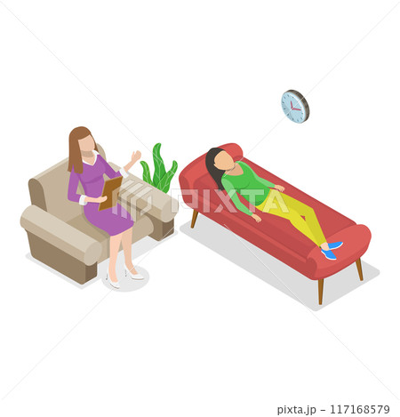 3D Isometric Flat Vector Set of Psychotherapy Session Scenes, Mental Health. Item 5 117168579