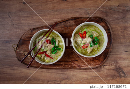 green curry with chicken, traditional Thai cuisine, Asian food, homemade, no people, 117168671