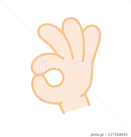 “OK”を表すハンドサインのベクターイラスト。ベクターデータは輪郭線の線幅を変更できます。 117168691