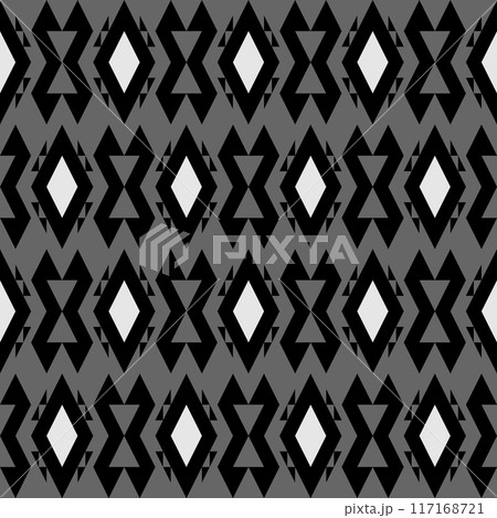 An elegantly stylish geometric pattern showcasing bold black and white diamonds set against a soft gray background 117168721