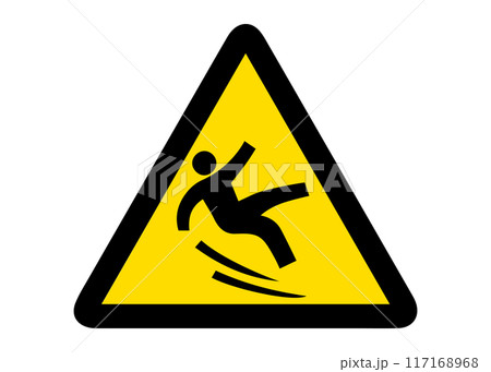 スリップ注意 黄色い三角形の人がスリップする看板のイラスト 警告マーク アイコン素材 スリップ注意 黄色い三角形の人がスリップする看板のイラスト 警告マーク アイコン素材 117168968