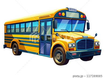 School bus for transportation of happy kids. Yellow bus, ready to drive children to school School bus for transportation of happy kids. Yellow bus, ready to drive children to school 117169085