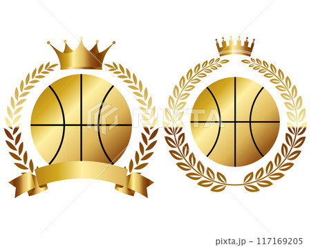 バスケットボールのエンブレム2種セット　ゴールド 117169205